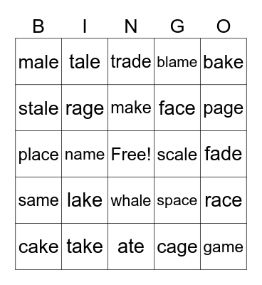 Long A Magical E BINGO Card