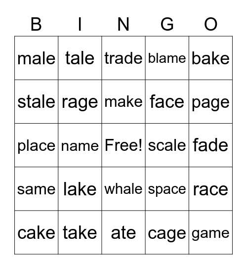 Long A Magical E BINGO Card