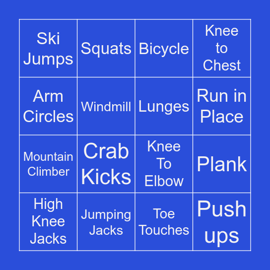 Fitness Bingo Card