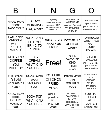 Pracitce - food Bingo Card