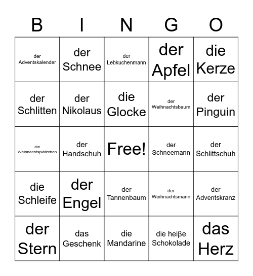 Weihnachten Bingo Card