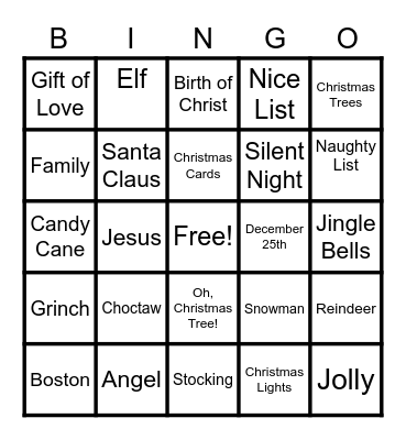 Family Christmas Zoom Bingo Card