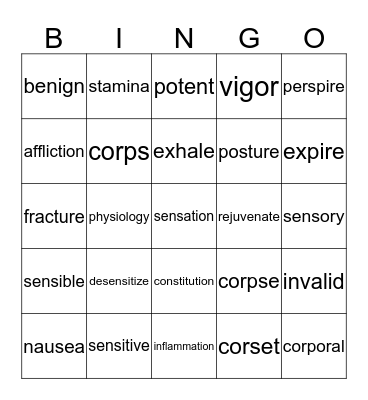 Vocabulary Review Bingo Card