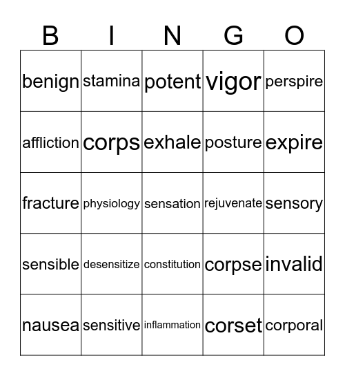 Vocabulary Review Bingo Card