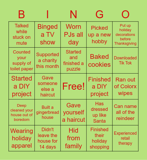 Devada 2020/Holiday Bingo Card