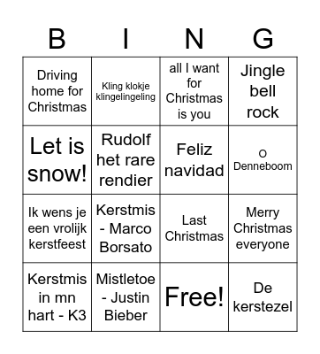 Kerst Bingo Card