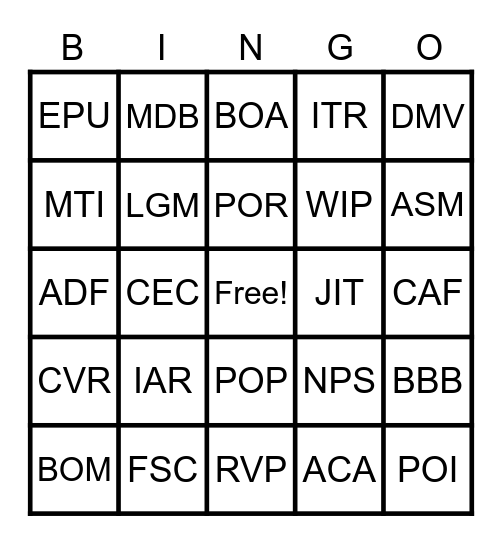 Untitled Bingo Card