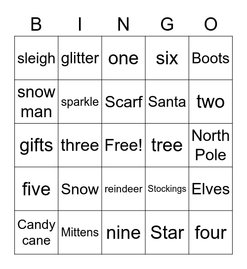 Holidays Bingo Card