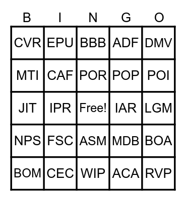 Untitled Bingo Card