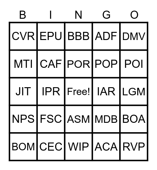Untitled Bingo Card
