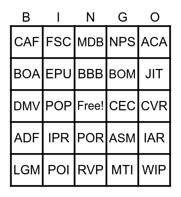 Untitled Bingo Card