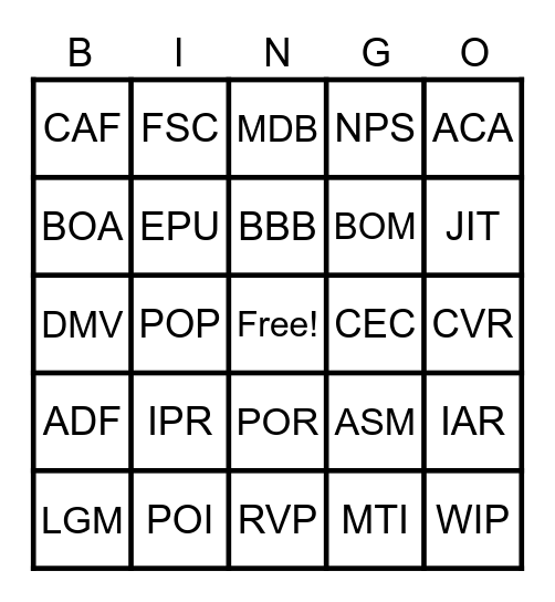 Untitled Bingo Card