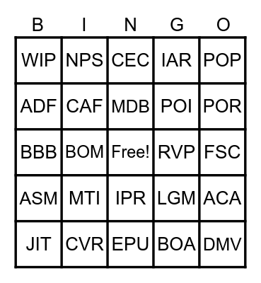 Untitled Bingo Card