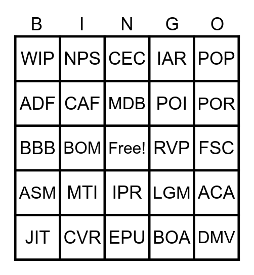 Untitled Bingo Card