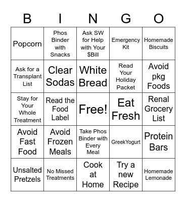 Low Phosphorus Bingo Card