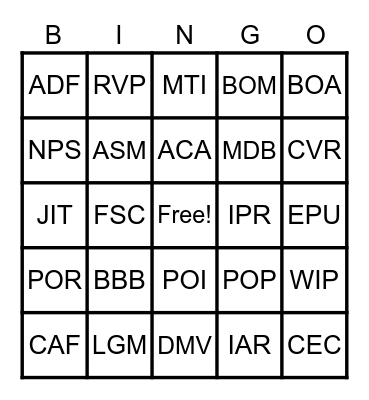 Untitled Bingo Card