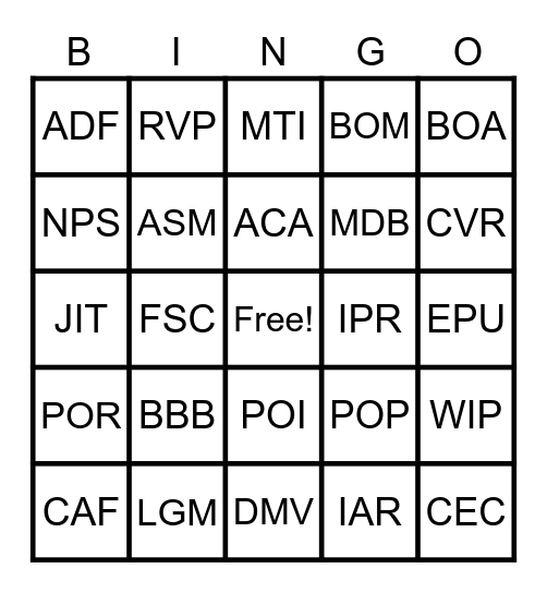 Untitled Bingo Card