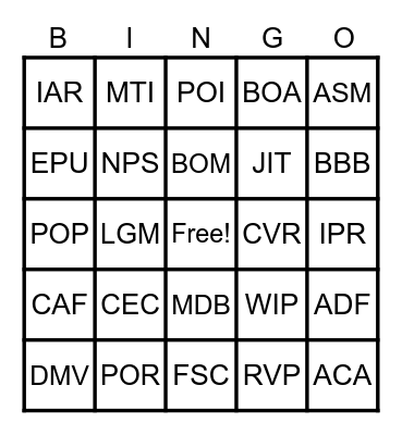 Untitled Bingo Card