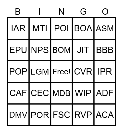 Untitled Bingo Card