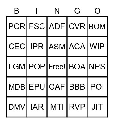 Untitled Bingo Card