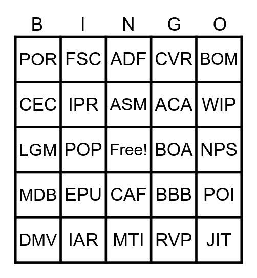 Untitled Bingo Card