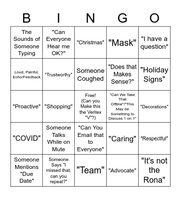Veritex Meeting Bingo Card