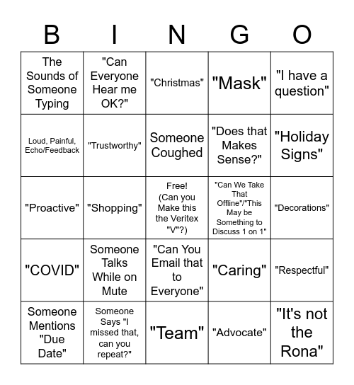 Veritex Meeting Bingo Card