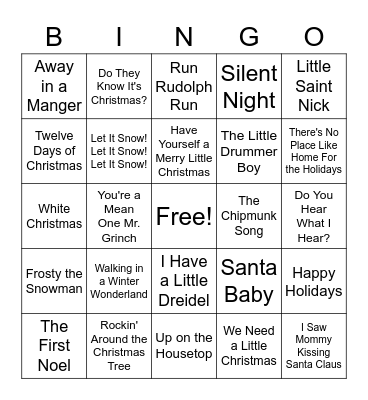 Christmas Carol BINGO Card