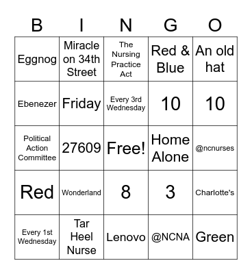 NCNA Winter Team Day Bingo Card