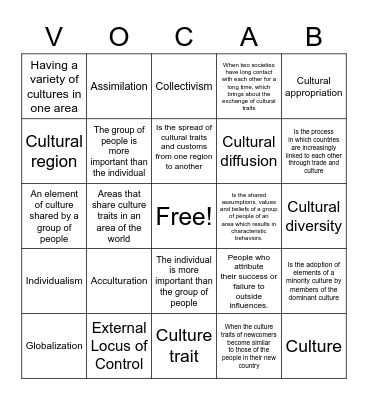 Vocab Bingo Card