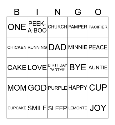 Cameryn Bingo Card
