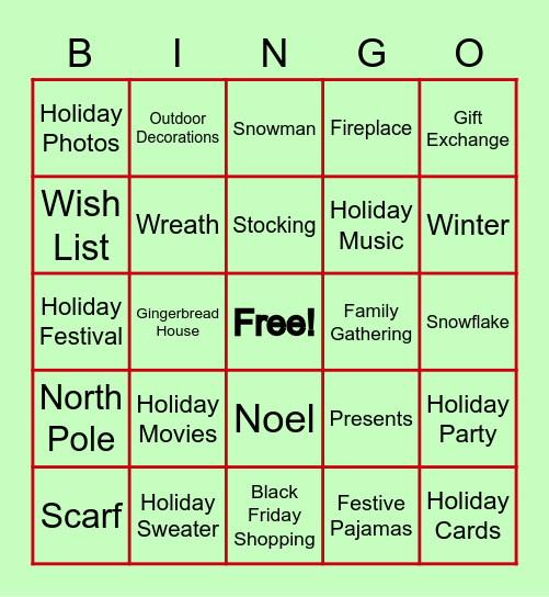 Holiday Bingo Card