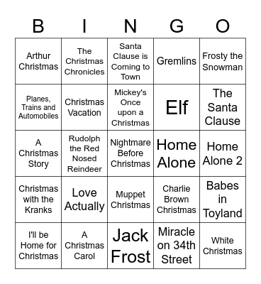 Holiday Bingo Card