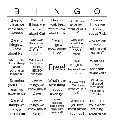 Our Team Bingo Card