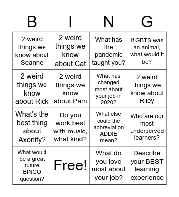 Our Team 2 Bingo Card