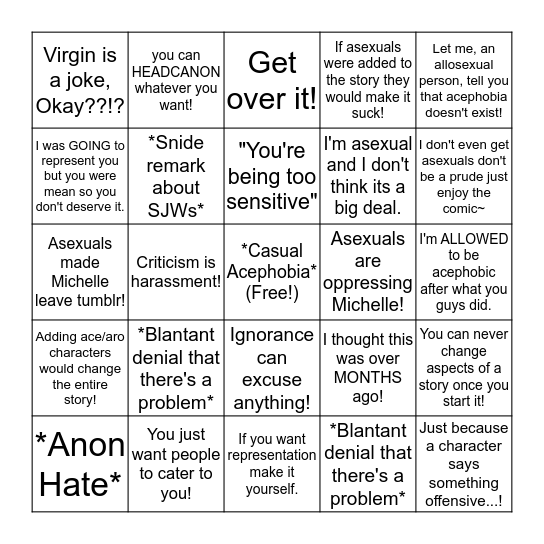 Ava's Demon Acephobia Bingo! Bingo Card