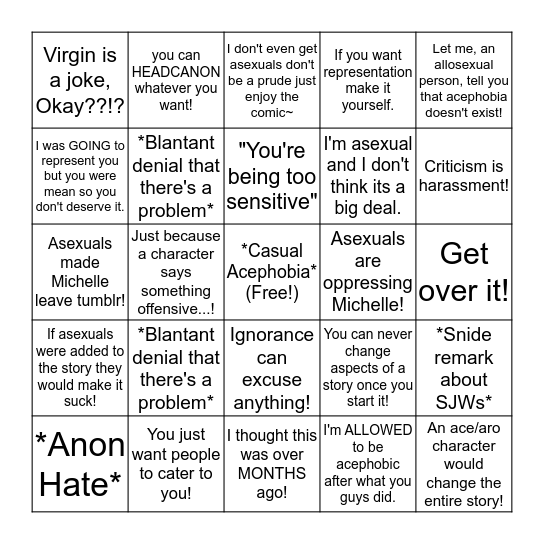 Ava's Demon Acephobia Bingo! Bingo Card