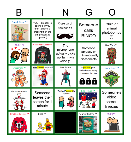 Virtual Present Adult Gift Exchange Bingo Card
