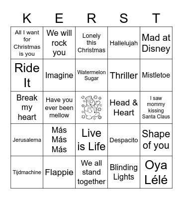 Muziekbingo KERST Bingo Card