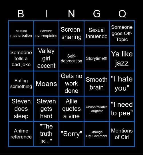 Steven and Allie's Updated Daily Bingo Card