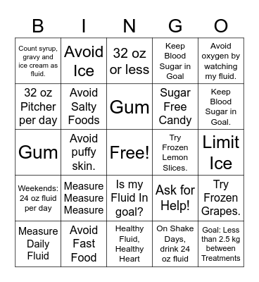 Fluid Bingo Card