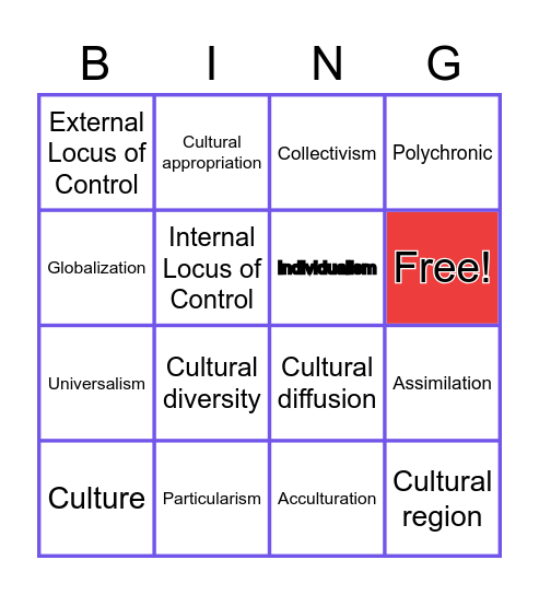 vocabulary bingo Card