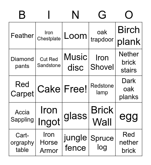 Minecraft Bingo Card