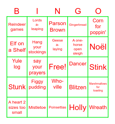 Holiday BINGO Card