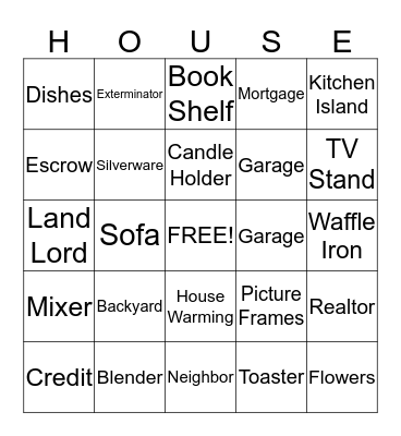 Vellena's house Warming Bingo Card