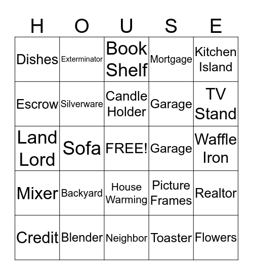 Vellena's house Warming Bingo Card