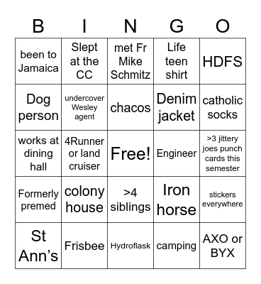 Every CC Person Ever Bingo Card