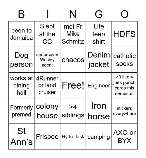 Every CC Person Ever Bingo Card