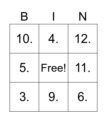 Untitled Bingo Card