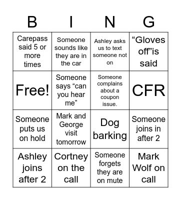 Tuesday call Bingo Card